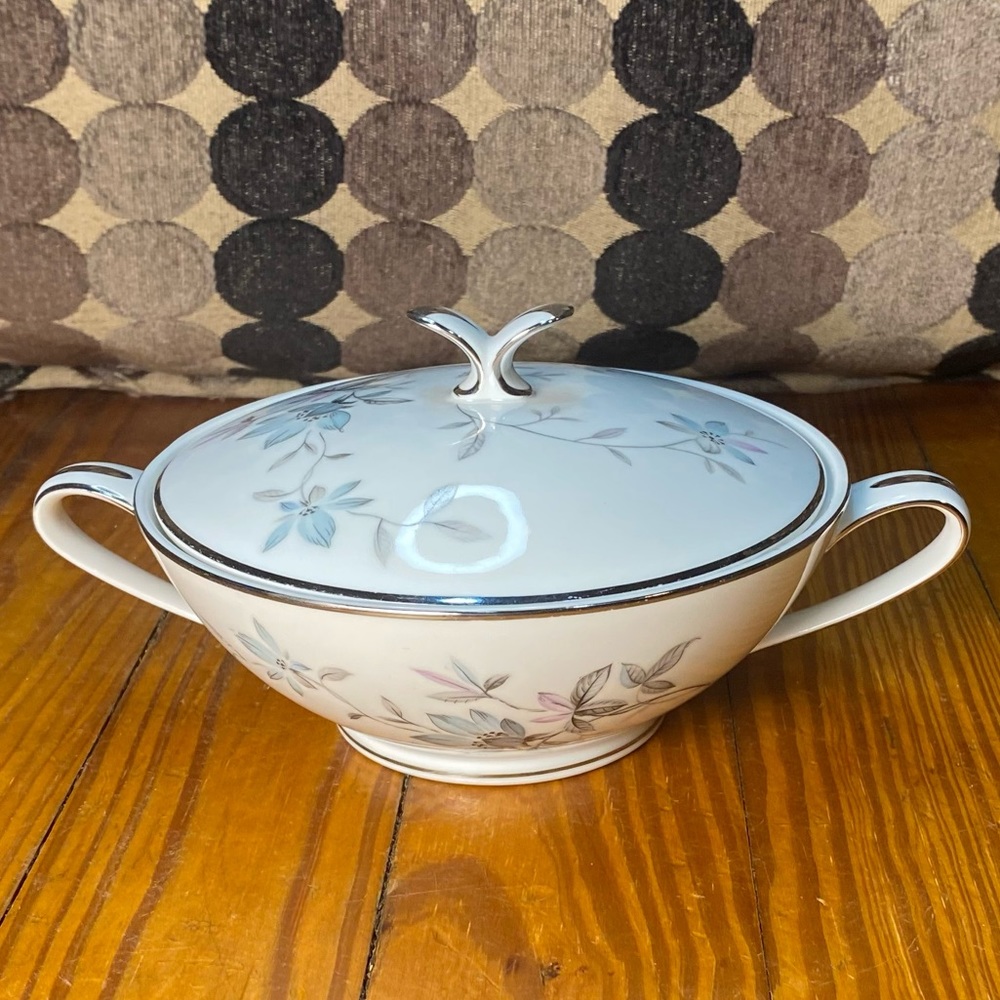 Noritake China Japan 5764 Lorene Sugar Bowl w/ Lid Silver/Blue - Picture 7 of 12
